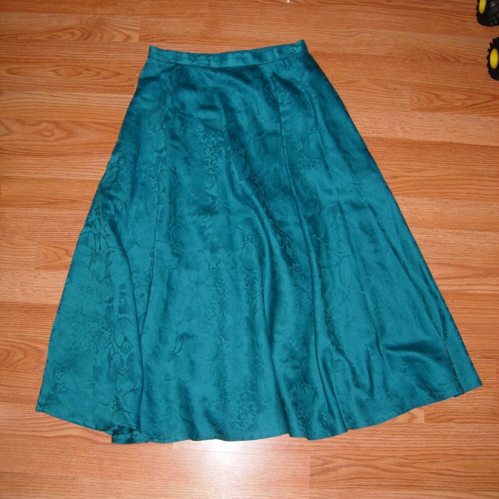 Vintage Turquoise Linen Blend Full Skirt 12